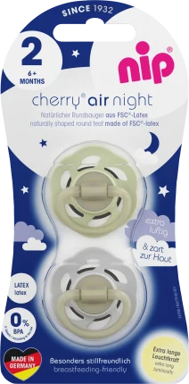 Schnuller Cherry Air Night Latex gray/green, size 2, from 6 months, 2 hours