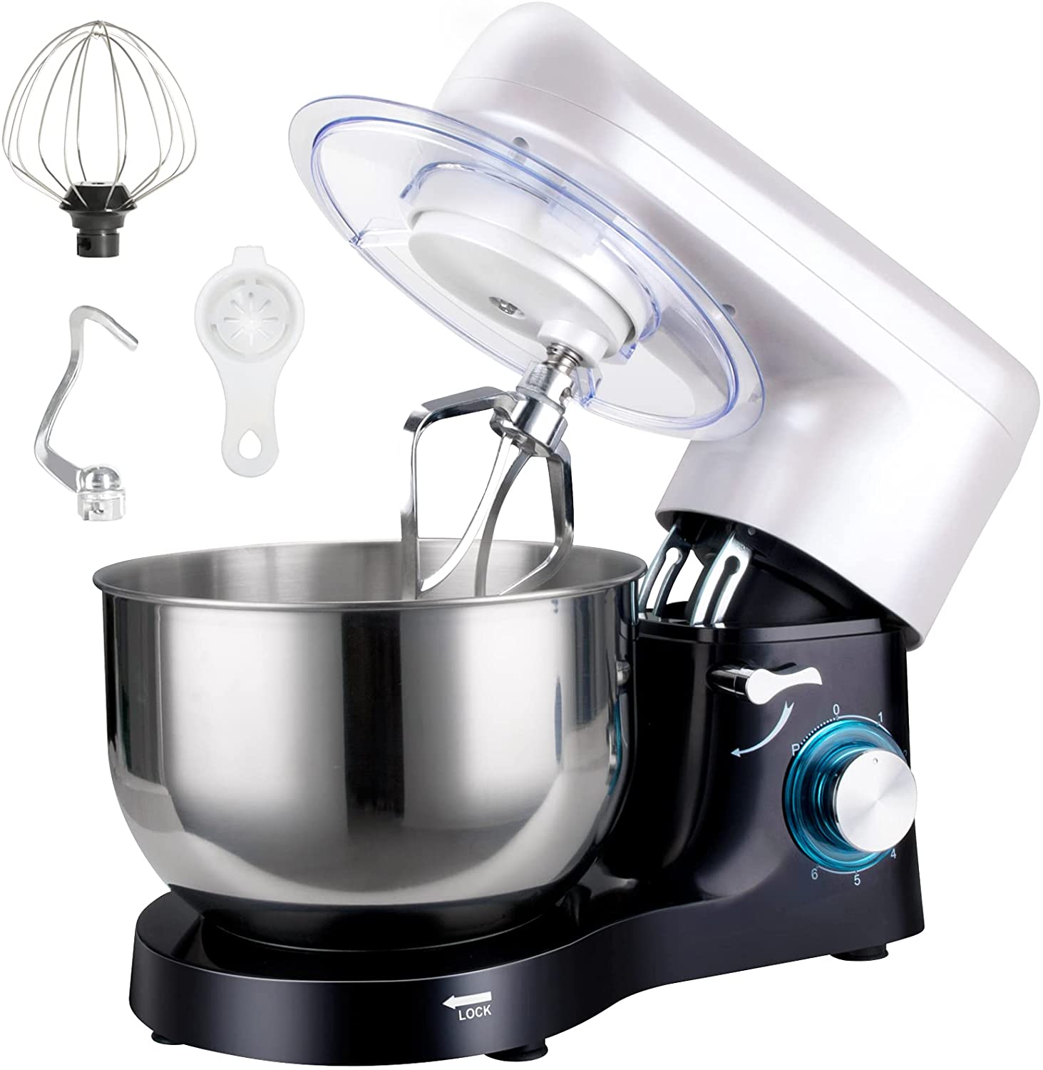 CFORM Food Processor, Food Processor Mixer, 1500 W, 6-Speed Dough Mixer with Tilting Head, 5.5 L Stainless Steel Bowl, Including Rack, Dough Hook, Whisk and Splash Guard