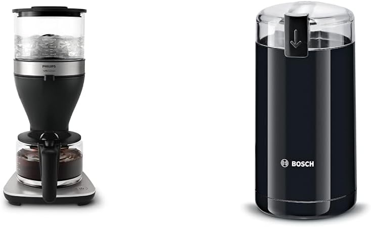 Philips Drip Coffee Maker - 1.25 Litre Capacity, Up to 15 Cups, Boil & Brew, Black/Silver (HD5416/60) & Bosch Home Appliances TSM6A013B Coffee Grinder, Black