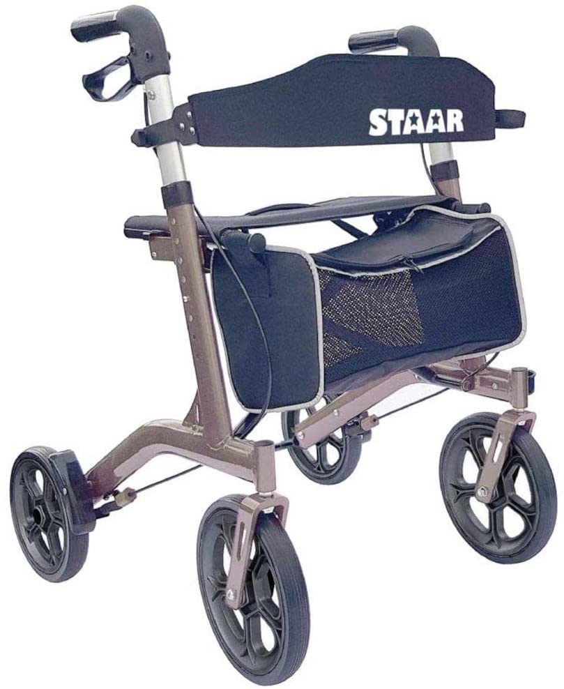 FabaCare Staar Lightweight Folding Rollator with Large Soft Wheels and Safety Reflectors - Titanium Brown