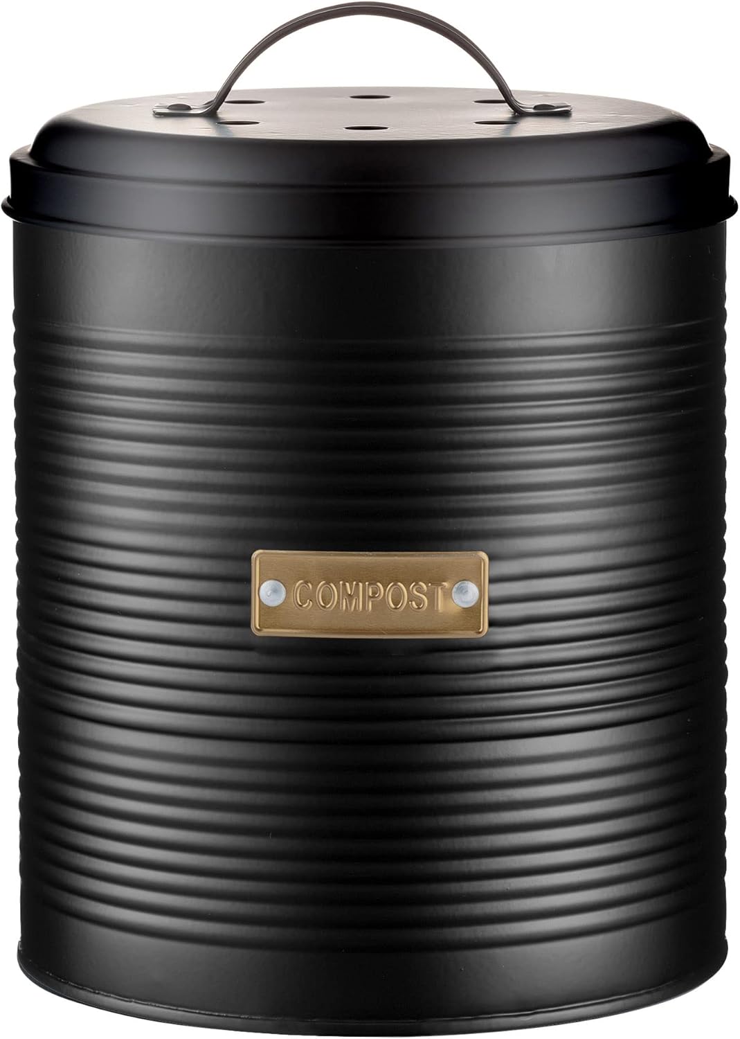 Typhoon OTTO Compost Bin | Airtight Organic Waste Bin Kitchen 2.5 L | Coated Steel Black with Lid | Replaceable Activated Carbon Filter | 17.5cm | for compostable kitchen waste