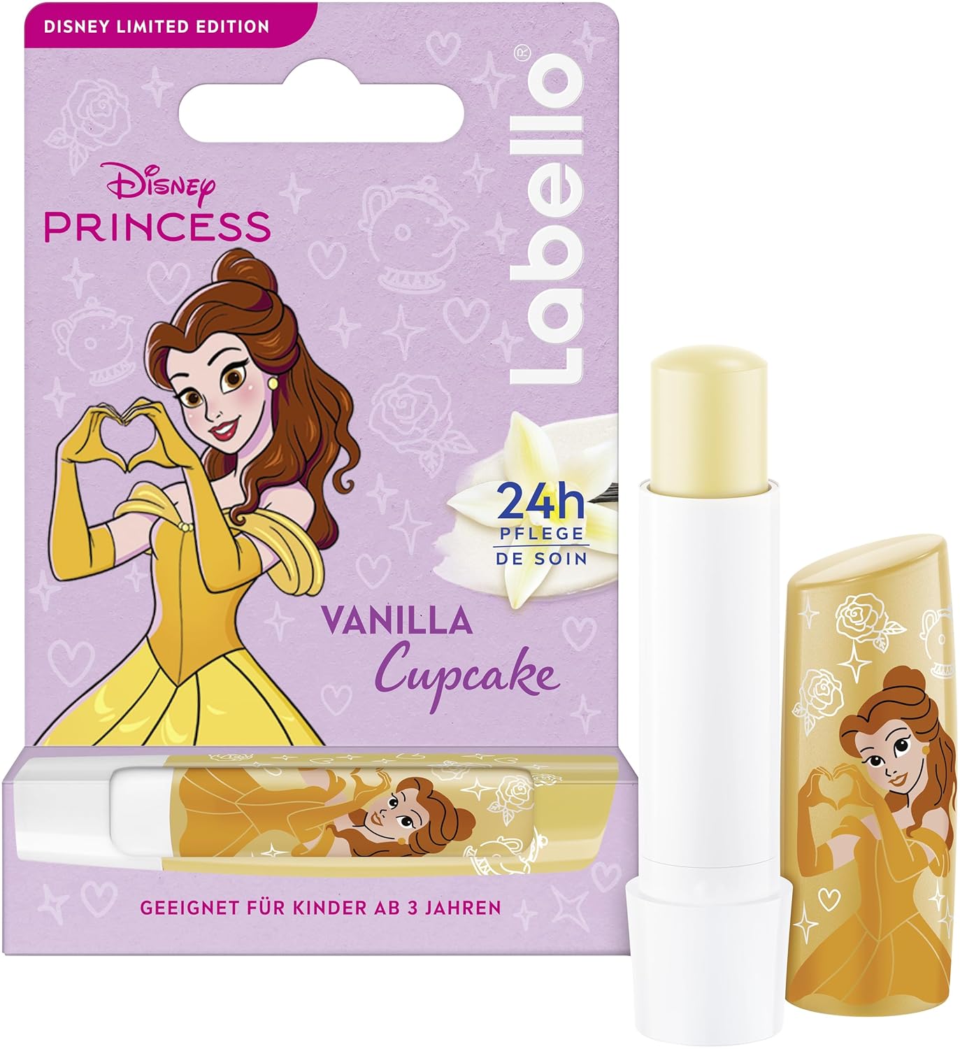 Labello Vanilla Cupcake Limited Disney Princess Edition, Scented Lip Balm with Sweet Vanilla Flavor, Nourishing Lip Balm for Ages 3+ (4.8 g)