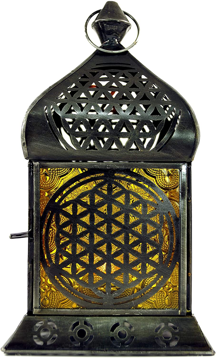 GURU SHOP Oriental Metal / Glass Lantern in Moroccan Design, Lantern, Yellow, 22 x 12 x 12 cm, Oriental Lanterns