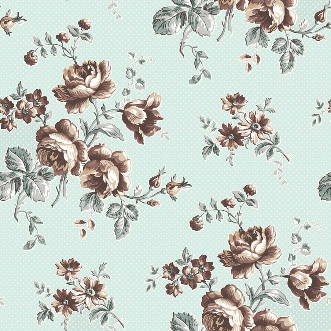 Non-Woven Wallpaper Polka Dots On Turquoise Dots Brown Roses Painted Bohême