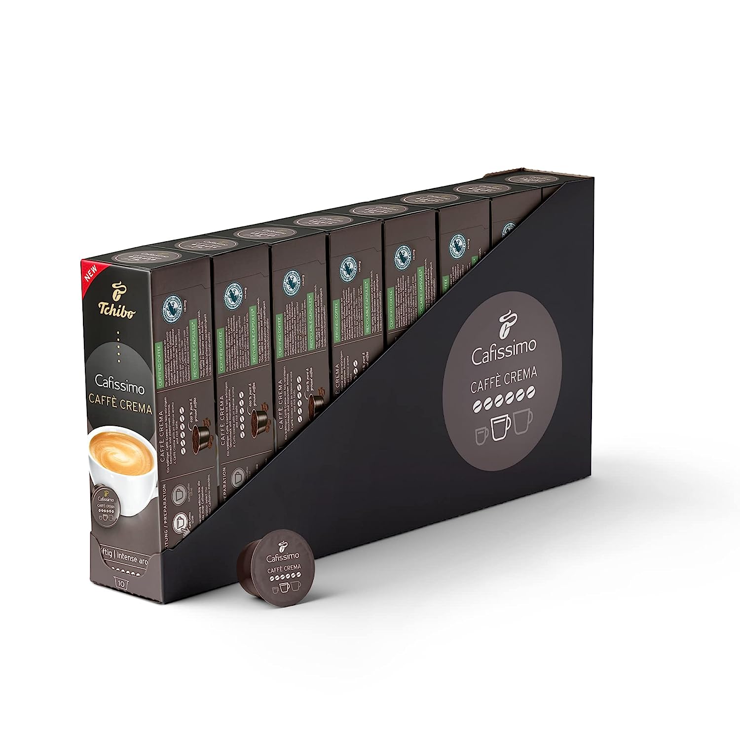 Tchibo Cafissimo storage box caffè crema vigorous coffee capsules, 80 pieces - 8x 10 capsules (coffee, intensive with strong roasting aromas), sustainable & fair traded
