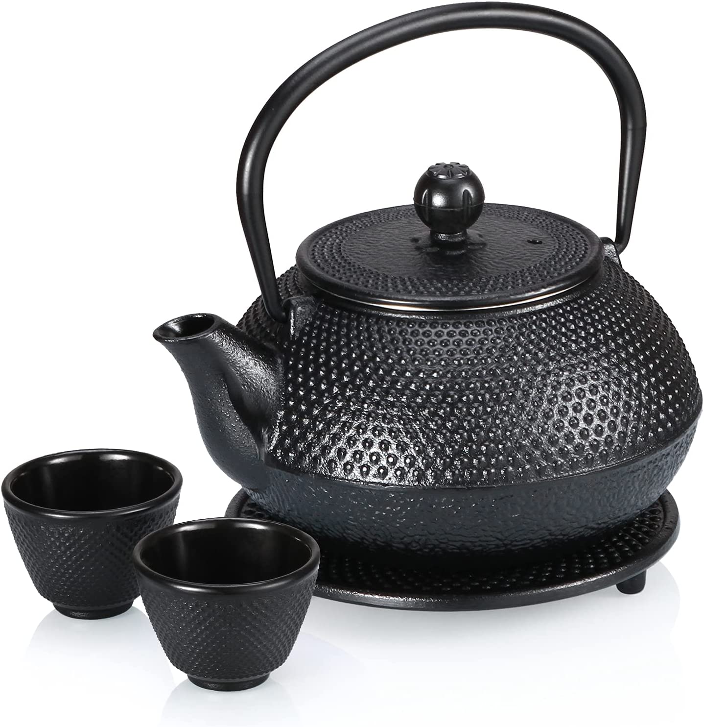 Vobeiy Japanese Cast Iron Teapot, Asian Tea Pot with Removable Stainless Steel Strainer, Japanese Style Teapot, Base and 2 Cups