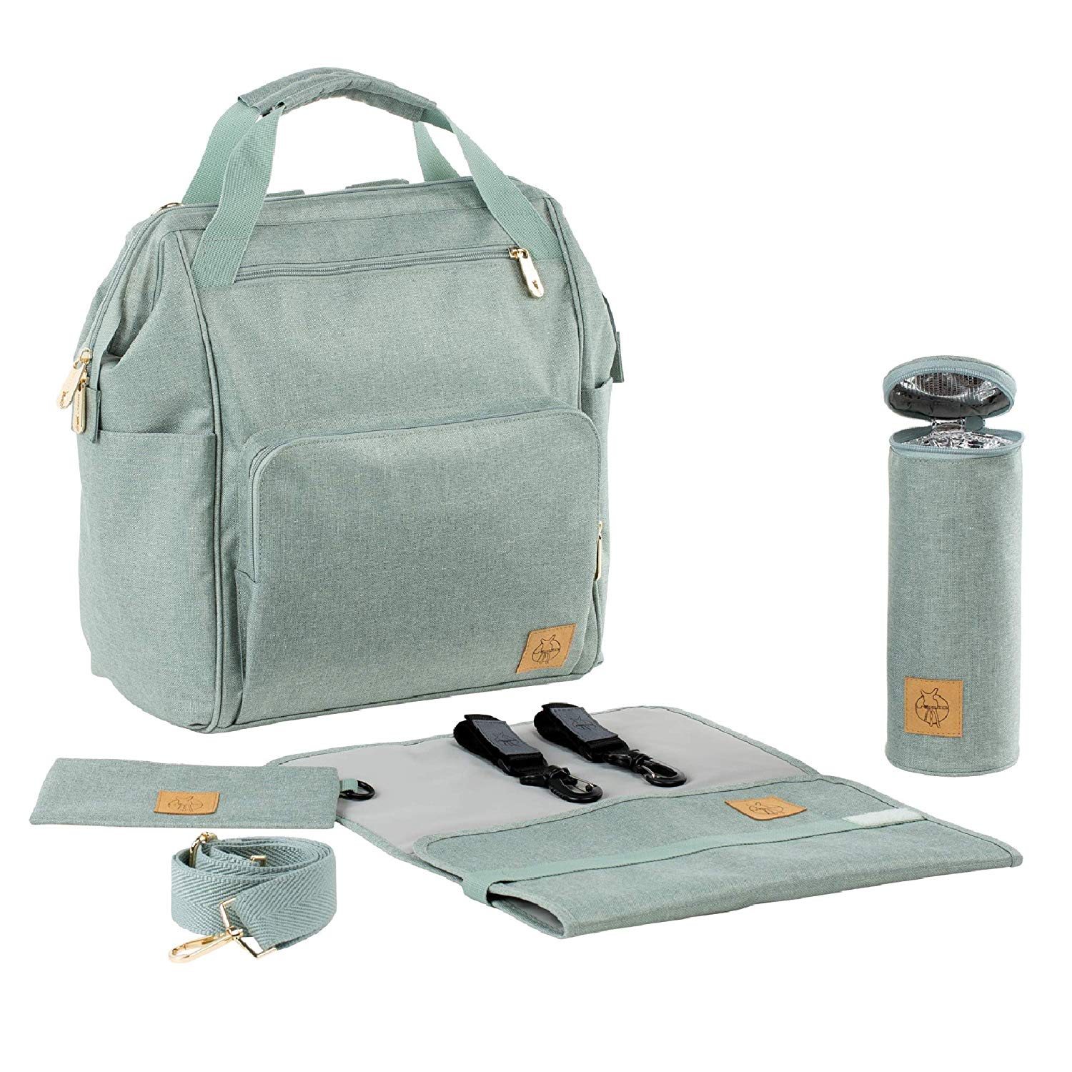Lässig baby changing backpack, changing bag incl. Changing accessories, sustainably produced / Goldie Backpack mint