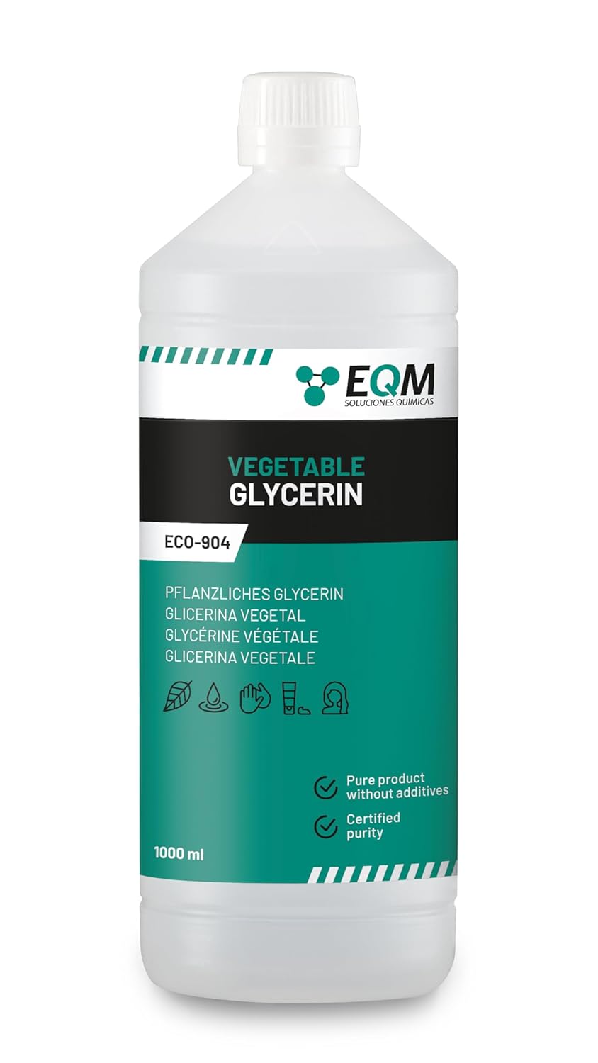 EQM - ECO-904 - Vegetable Glycerine - 1L - Purity 99.5% Glycerine 100% Natural - Natural Moisturizer for Hair and Skin - Ideal for Soaps, Shampoos, Creams etc.