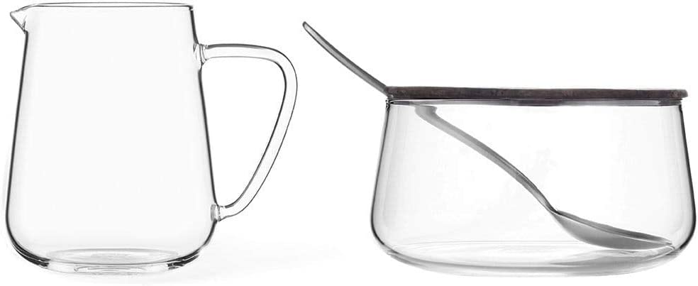 Glass Milk and Sugar Set with Stainless Steel Spoon, Dery Light and Thin-Walled, Stays Clear