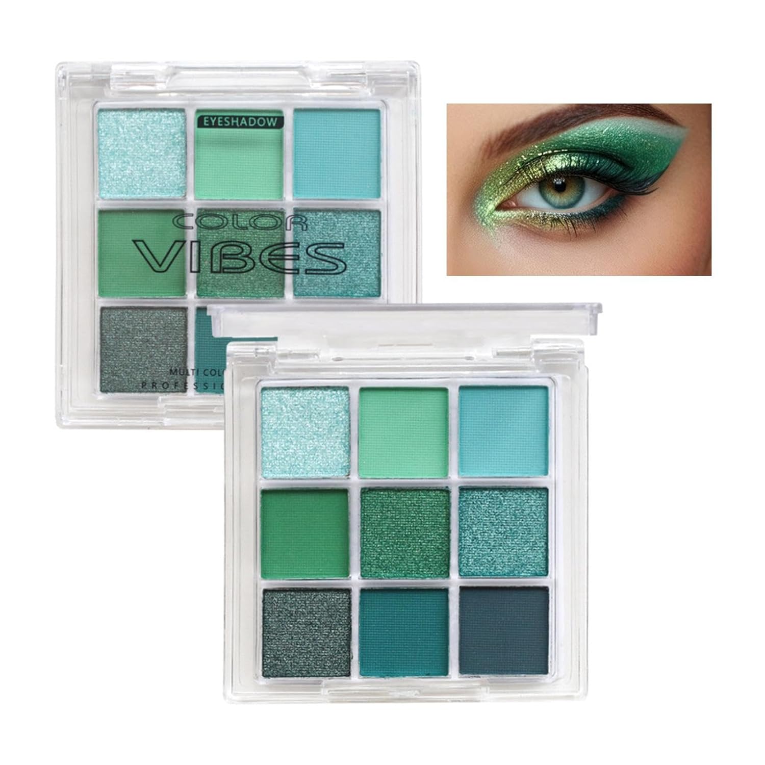 2 x Green Eyeshadow Palette, Green Glitter Eyes, Hadow Makeup, Pearl Eyeshadow Makeup Palette, Eyeshadow and Glitter, Glittering and Matte Eyeshadow, Avocado Green Eyeshadow