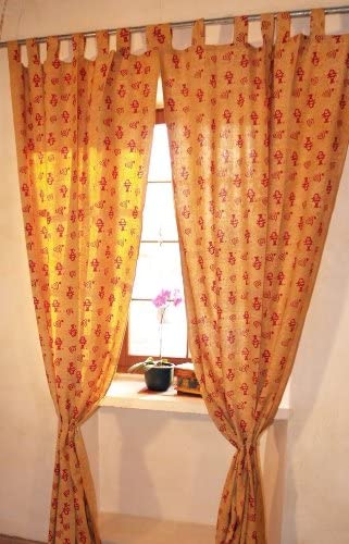 Guru-Shop Curtain (1 Pair Of Curtains, Curtains) Hand Printed Cotton Decora