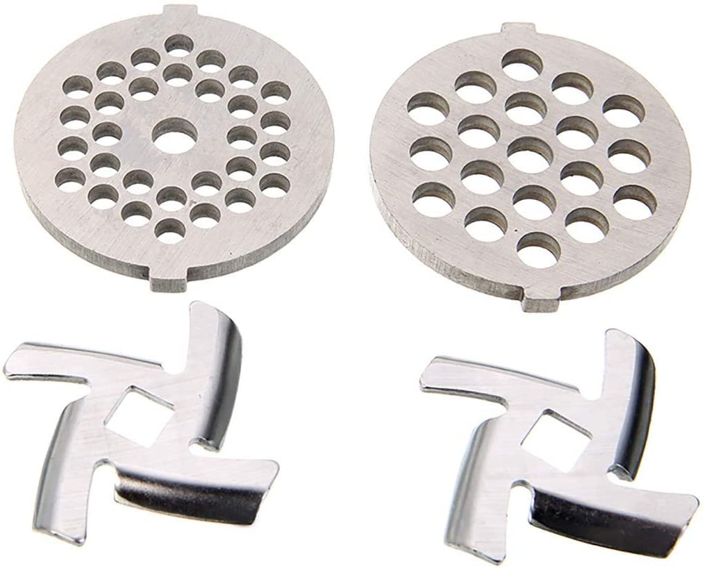 Mongolulu Meat Grinder Stainless Steel Blades / Plate Discs, 2 Sharp Blades and 2 Cutting Plates, Stainless Steel Meat Grinder Accessories for Electric Manual Meat Grinder Replacement Accessories