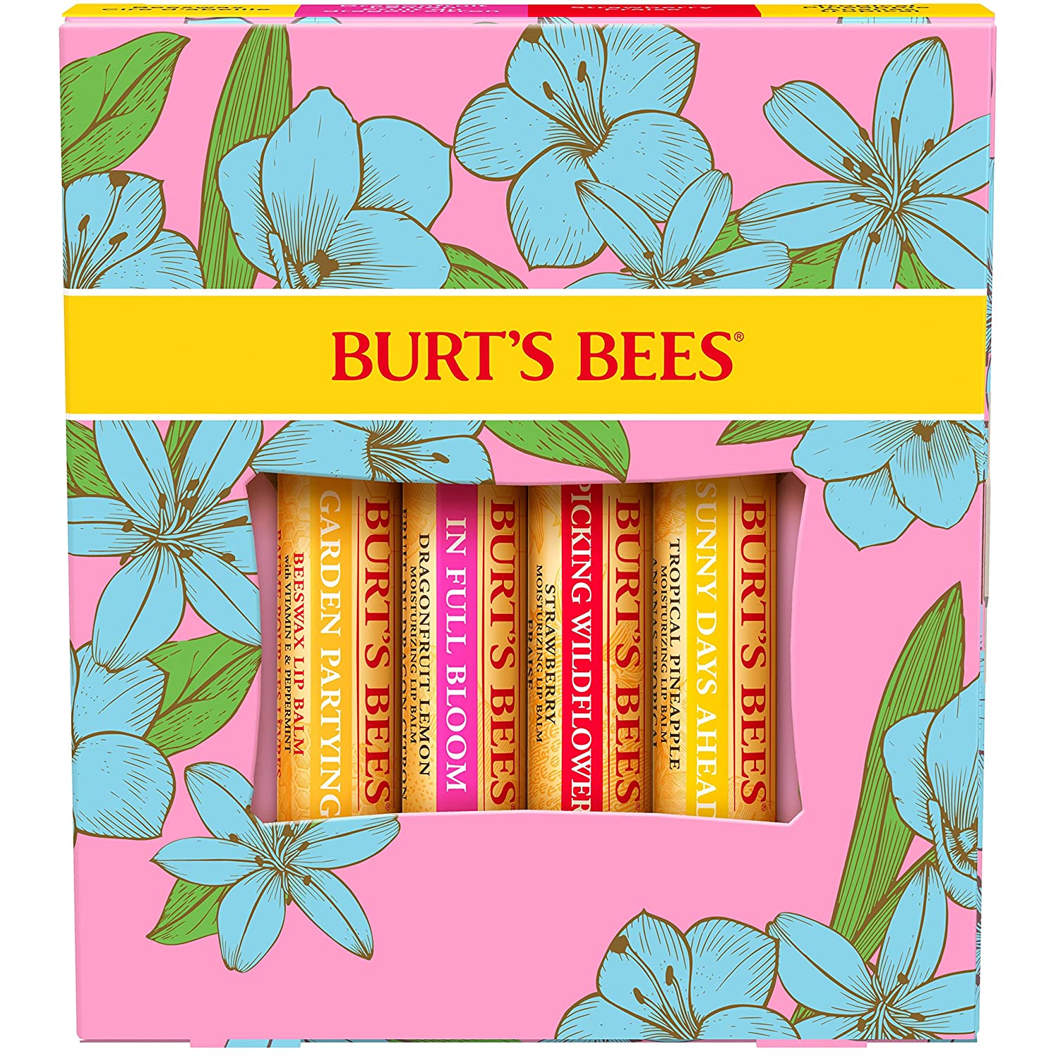 Burt \ 's bees 4 x 4.25g beeswax Strawberry Tropical Pineapple Dragon Fruit Lemon Lip Balm Gift Set