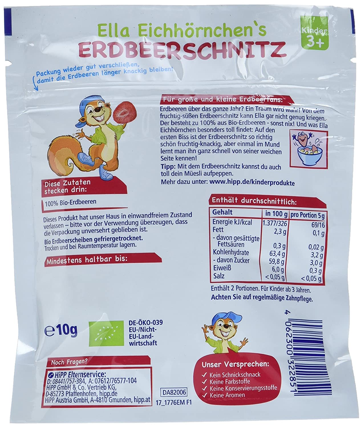 Hipp Kinder Knabberprodukte, Erdbeer-Schnitz sonst nix, 9er Pack (9 x 10g) - Bio