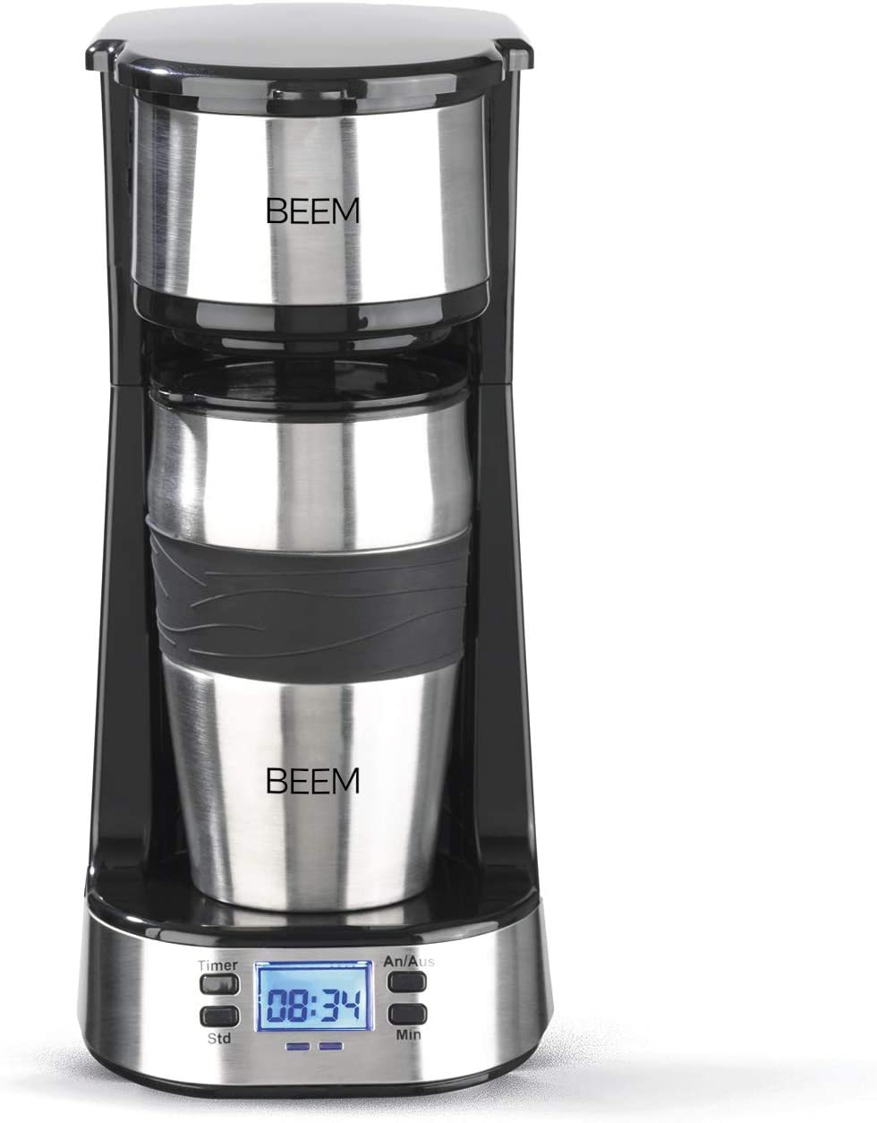 Beem Thermo 2 Go Single filter coffee machine with a thermal cup. Includes a 0.4-litre coffee mug to go and permanent filter. With 24-hour timer for a cup of hot coffee in the morning without waiting. 750 W.