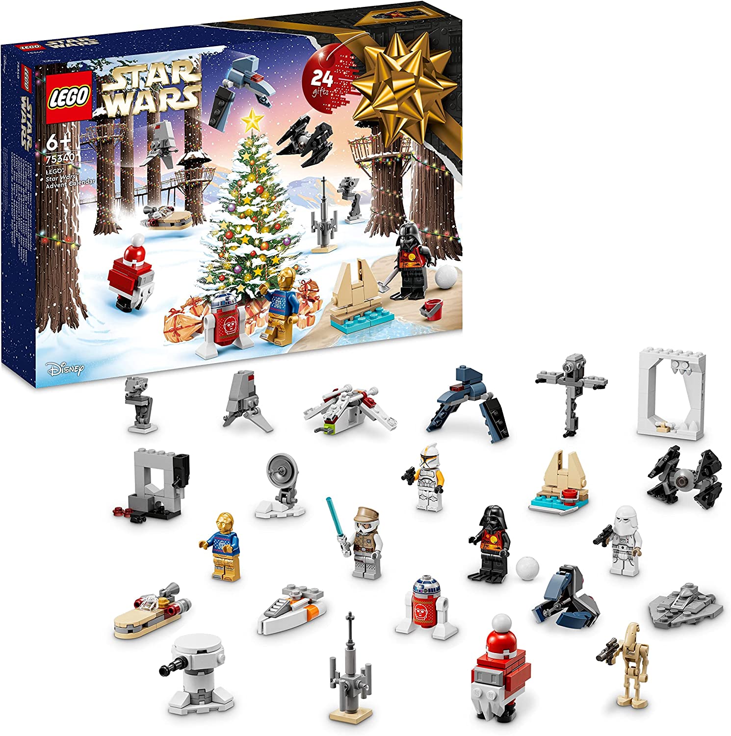 LEGO 75340 Star Wars 2022 Advent Calendar, 24 Christmas Toys, including Mini Figures Gonk Droid, R2-D2, Darth Vader and Buildable Vehicles