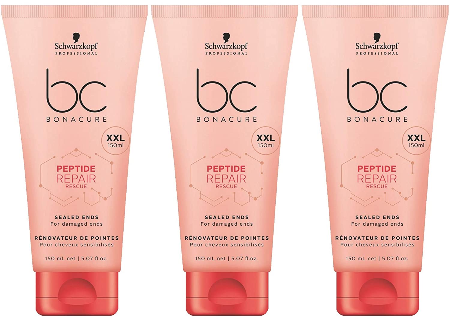 Bonacure Schwarzkopf Professional Peptide Repair Rescue Sealed Ends XXL 150 ml Pack of 3