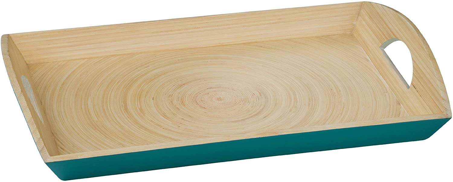 Premier Housewares 7 x 45 x 30 cm Kyoto Spun Bamboo Serving Tray, Turquoise,