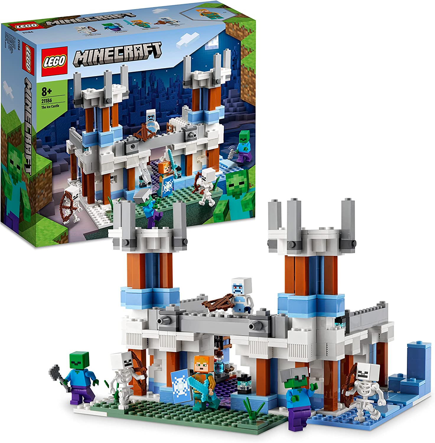 LEGO 21186 Minecraft The Ice Palace Set, Toy Castle with Skeleton and Zombie Figures, Gift for Children from 8 Years