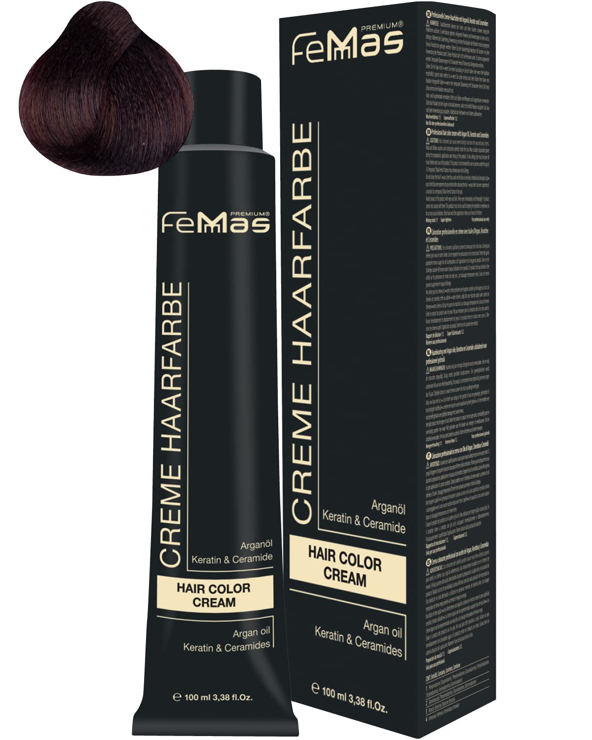 Femmas Hair Colour Cream, 100 ml Hair Colour with Argan Oil, Keratin & Ceramide (Medium Brown Copper 4.4), ‎medium 4.4