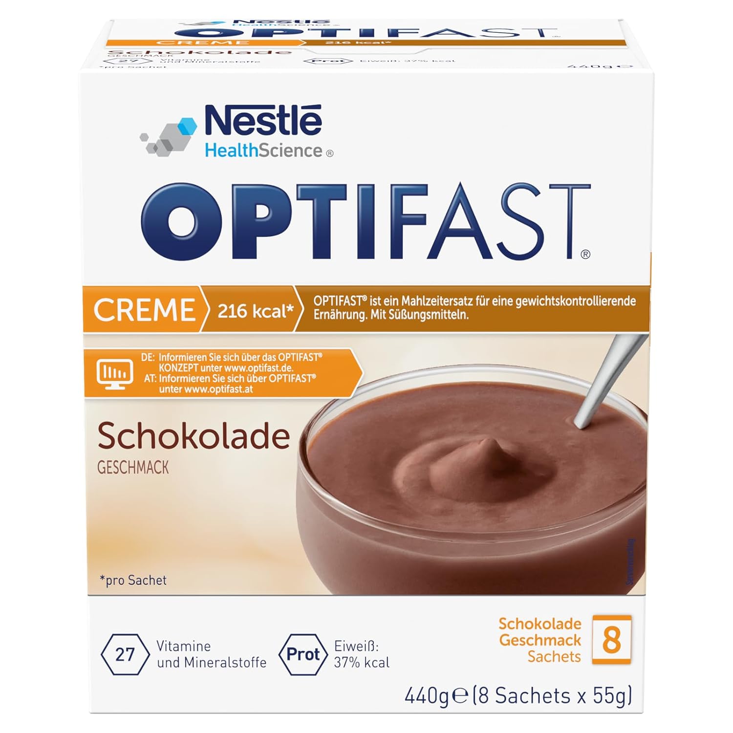 Optifast Diet Cream Chocolate for Weight Loss, Protein-Rich Meal Replacement with Important Vitamins and Minerals, Quick Prepared and Delicious in Flavor, 8 x 55 g