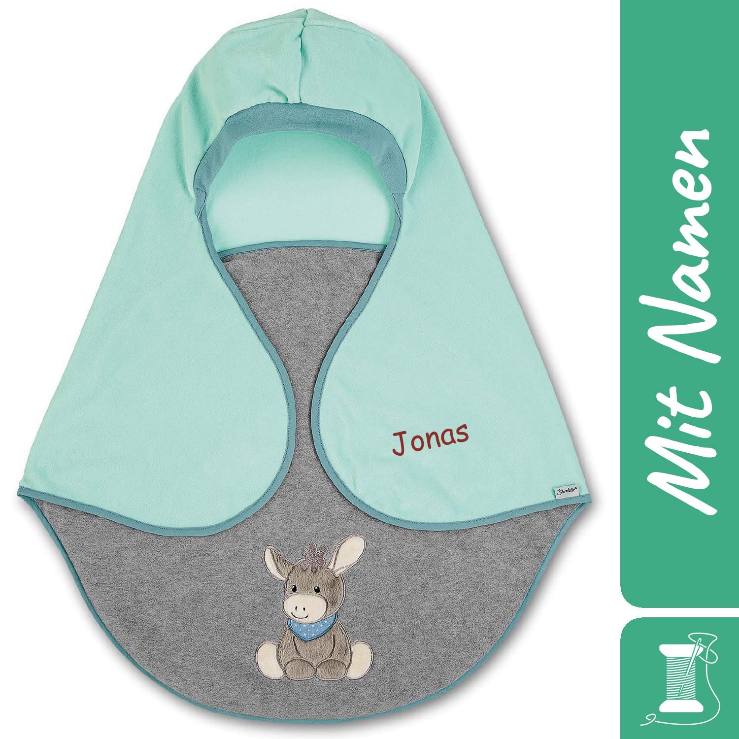 Sterntaler Baby Swaddling Blanket with Name, Universal for Baby Seat, Car Seat, e.g. for Maxi-Cosi, Cybex, Kiddy, Römer, for Prams, Buggies or Cot Donkey Emmi 2020 Grey/Green