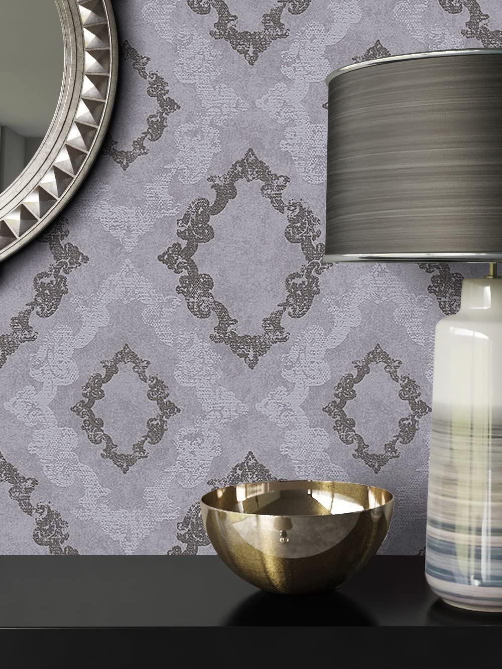 Newroom Baroque Wallpaper Grey Non-Woven Classic, Country House, Modern, Natural Beautiful Modern and Elegant Design Look Includes Wallpaper Guide