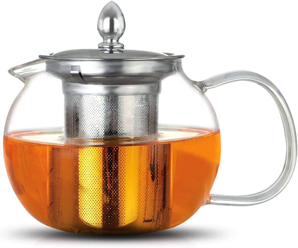 ANSIO Teapot Glass 600 ml Tea Maker Glass Teapot with Stainless Steel Strainer and Lid - Teapot for Loose Tea