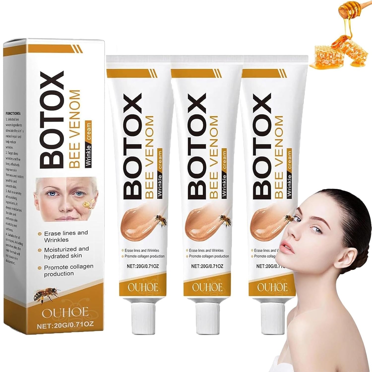 Botox Bee Venom Cream - Wrinkle Removal and Firming, Moisturizing, Lifting and Regeneration for All Skin Types, Anti-Aging Bee Venom Cream, Facial Moisturizer (3PCS)