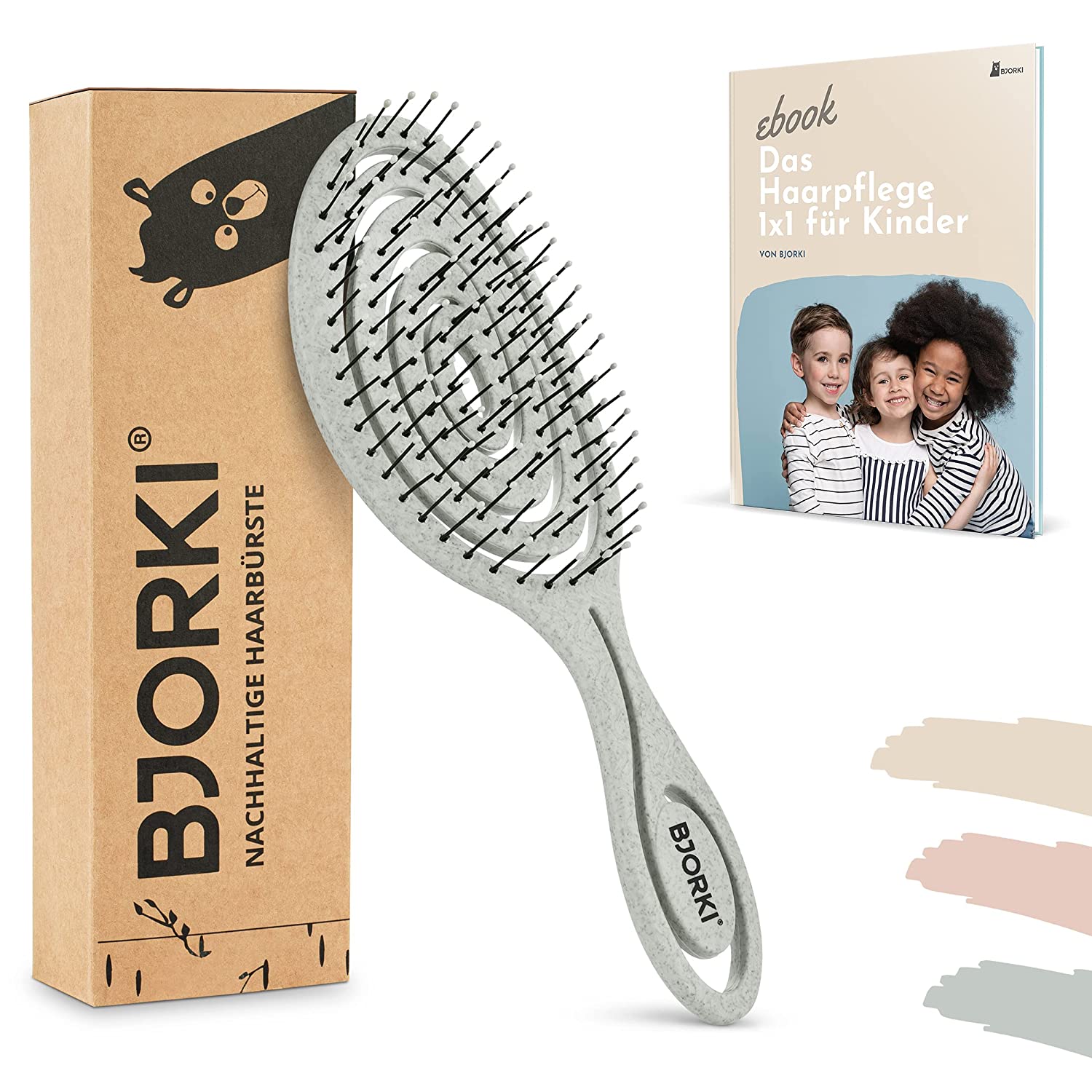 bjorki BJORKI® Children\'s Hair Brush without Pulling, Including Educational Brushes, 1 x 1 - Professional Detangler Brush with Flexible Spiral Spring, Our Detangling Brush for Children Against Knots and, blue ‎illusion