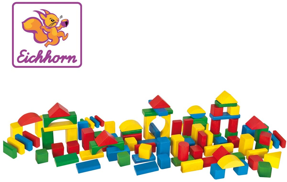 Eichhorn Colourful Wooden Building Blocks In One Shape