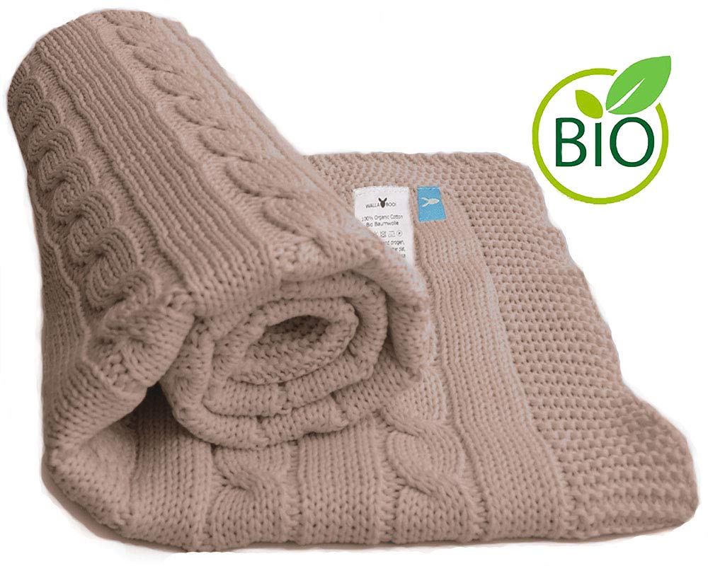 Wallaboo Noa Baby Blanket Knitted Blanket Made of 100% Organic Cotton 70 x 90 cm Made in Germany 70x90 cm taupe