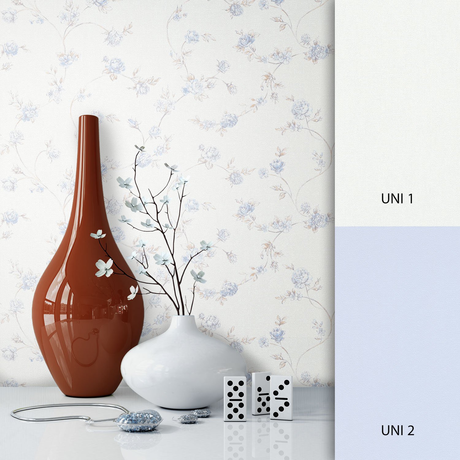 Newroom Design Newroom Flower Wallpaper Blue Non-Woven Wallpaper Modern Design Look Includ