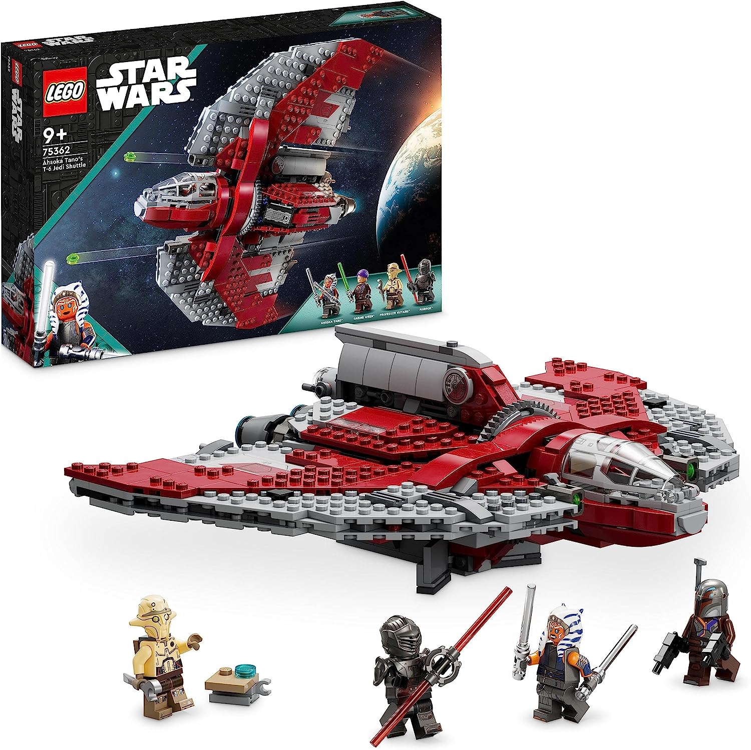LEGO 75362 Star Wars Ahsoka Tanos T-6 Jedi Shuttle Set, Buildable Spaceship Toy With 4 Mini Figures Including Sabine Wren and Marrok with Lightsabers, Gift for Ahsoka Series fans
