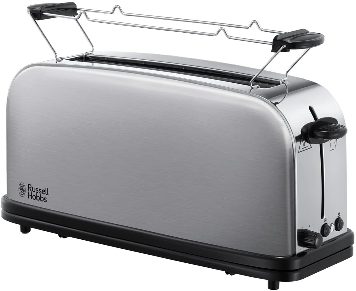 Russell Hobbs Adventure Toaster, Long Slot, Extra Wide 1 Long Slit Chamber, incl. Bun attachment, 6 adjustable browning levels + defrosting function, 1000 W, 21396-56, stainless steel