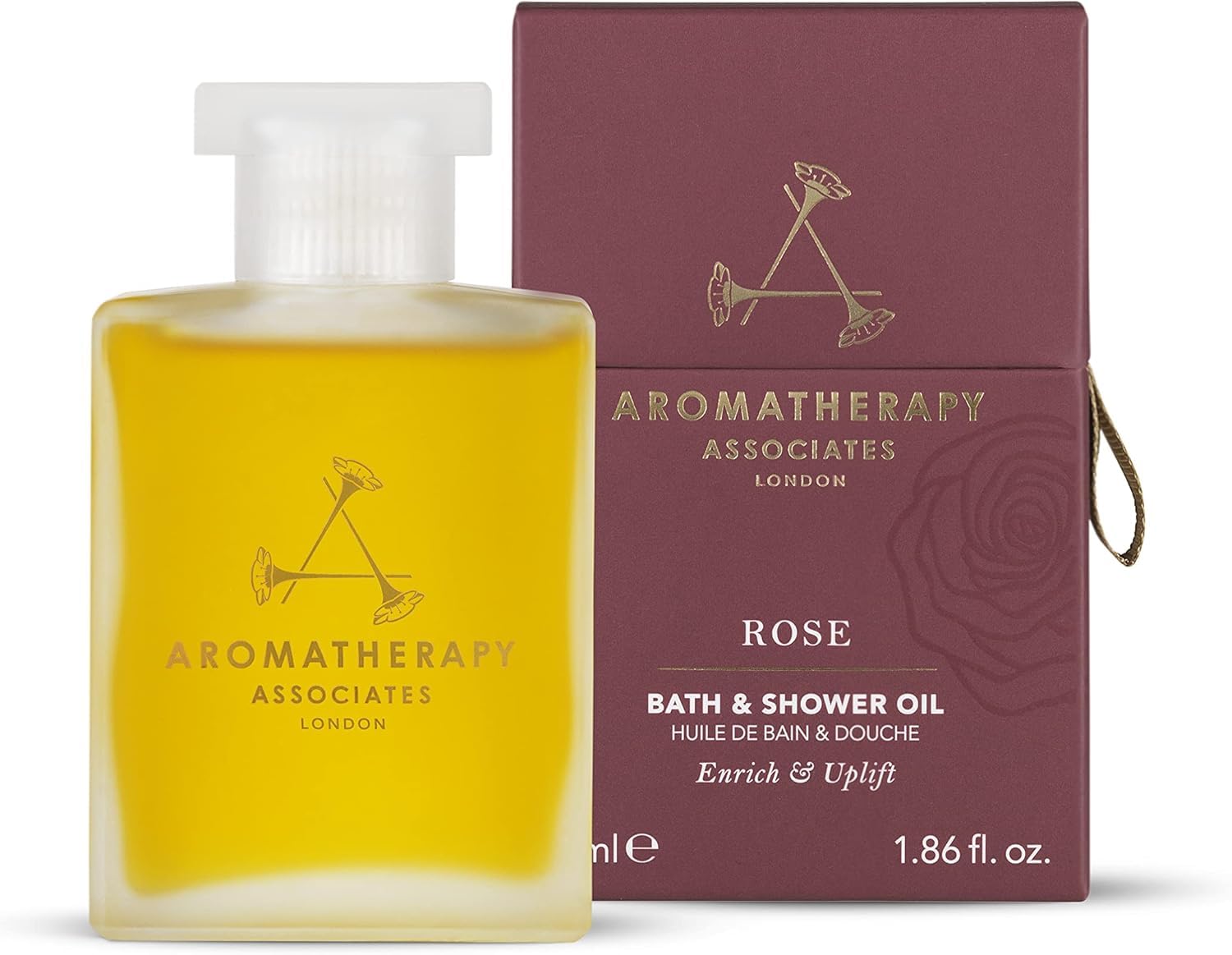 Aromatherapy Associates Rose Bath & Shower Oil 55 ml. Warm Damask Rose, known to be a natural anti-depressant, combined with pure essential oils of geranium and palmarosa