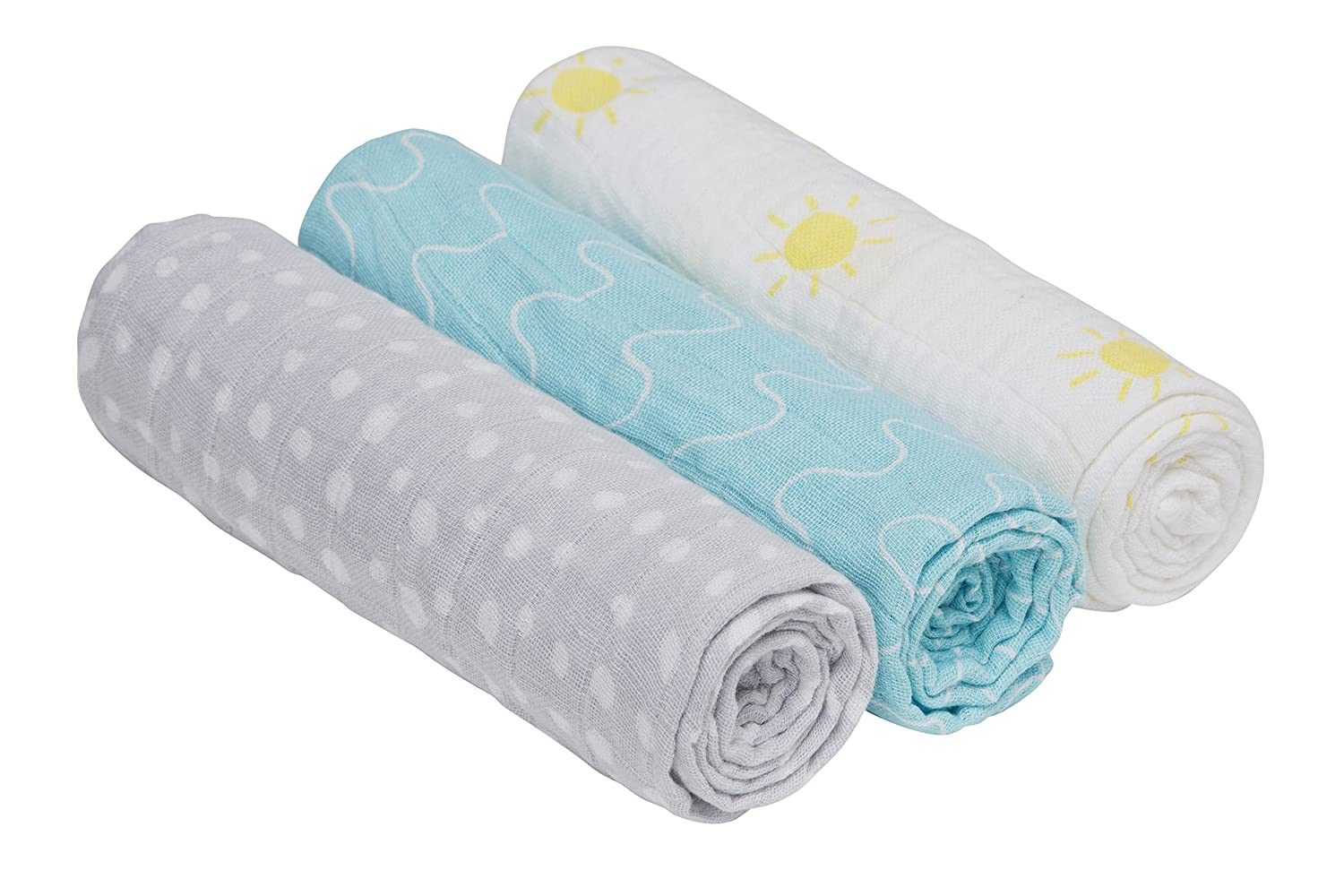 Lässig baby burp cloth, muslin nappies, cotton swaddle blanket, 85 x 85 cm, set of 3. Summer Dream boys. 85 x 85 cm Colourful