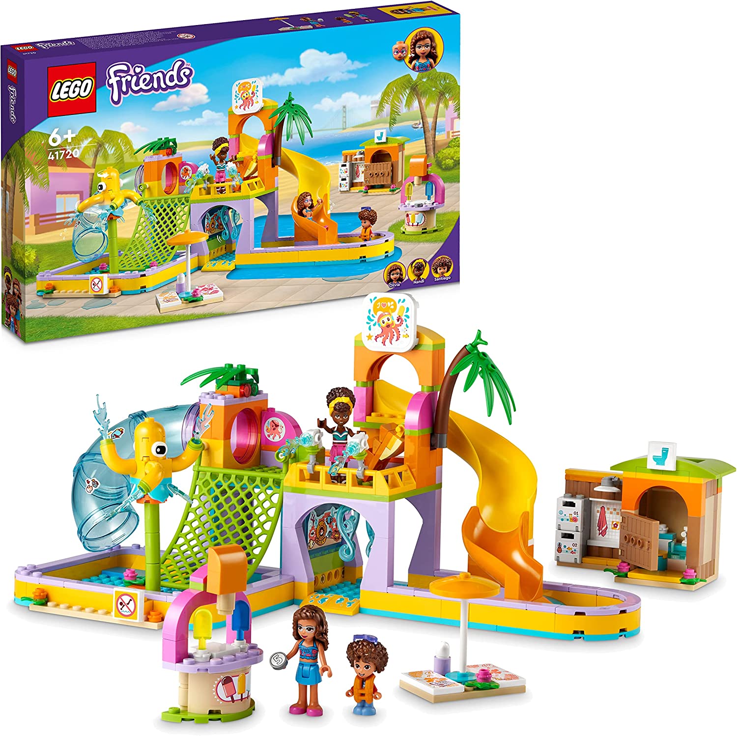 LEGO 41720 Friends Water Parking Experience Playset, Heartlake City Swimming Pool with Mini Dolls and Olivia, Children\'s Toy from 6 Years
