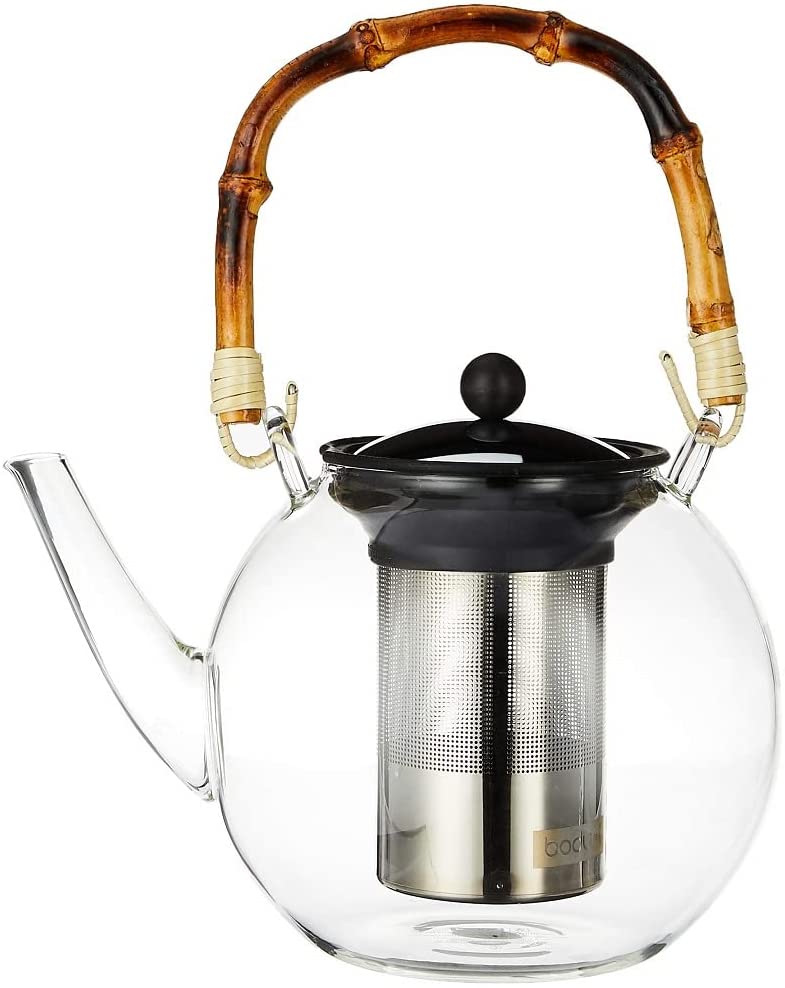 Bodum Assam Tea Maker with Stainless Steel Filter and Handle, Glass, Bamboo/Transparent Stainless Steel, 16.4 cm