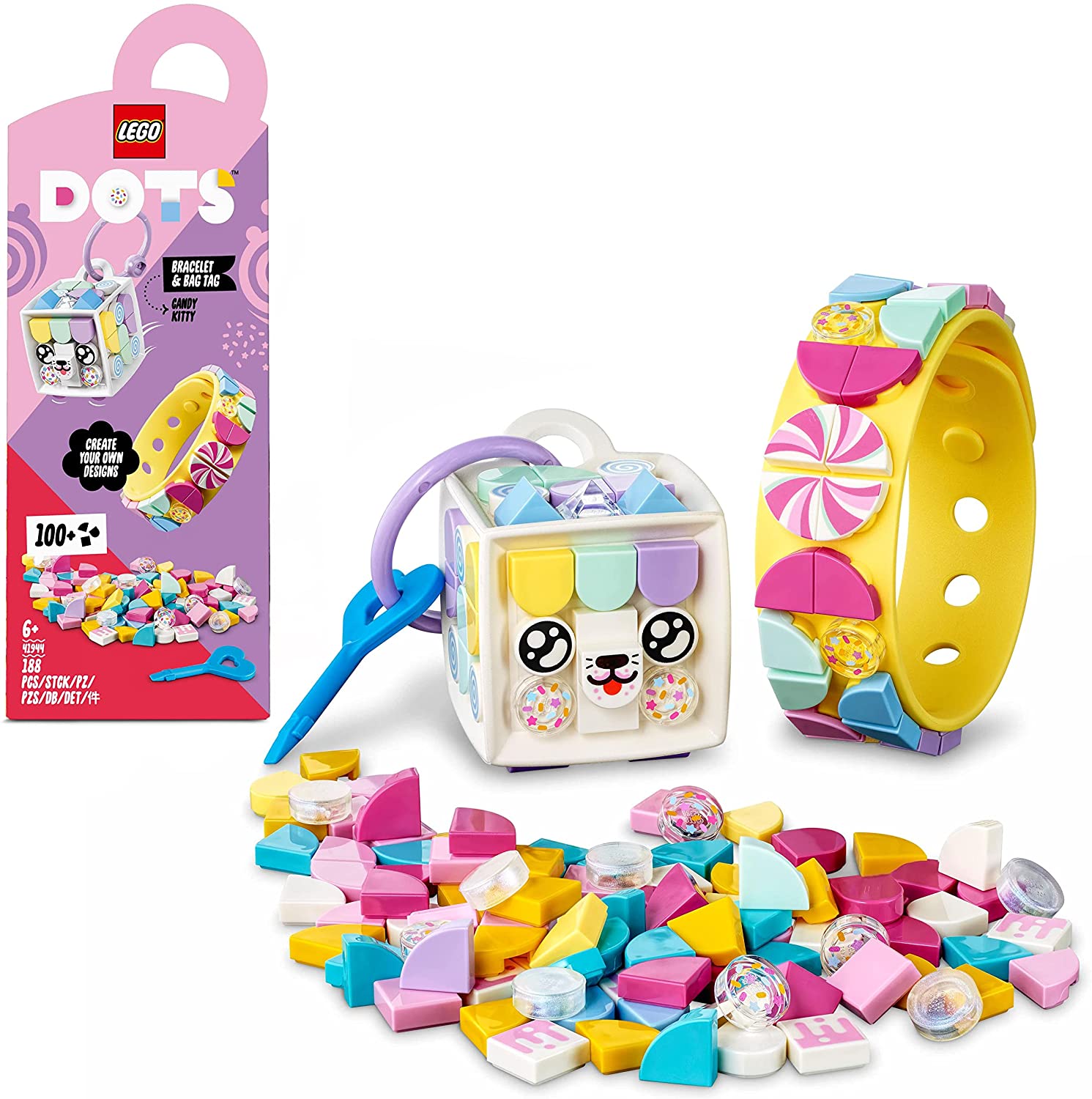 LEGO 41944 DOTS Candy Kitty Armband & Taschenanhänger mit Katze, kreatives 