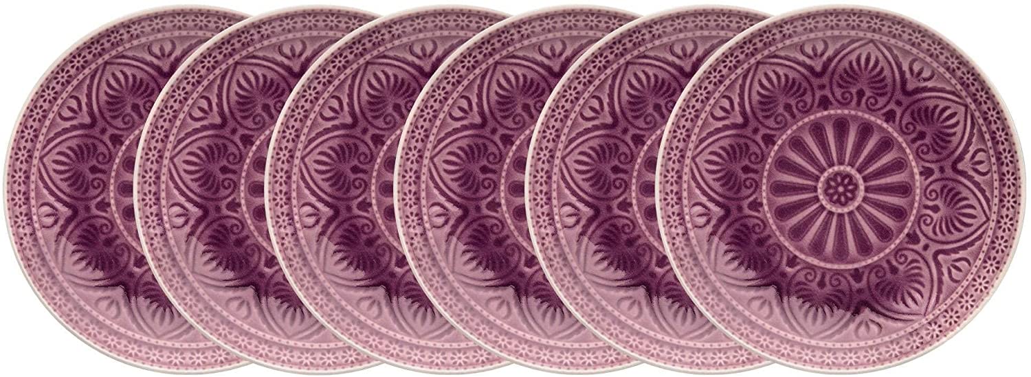 BUTLERS Sumatra Plate Set in Grey 6 x Diameter 21 cm - Dinner Plates Set of 6 with Pattern - Dinner Plate Set in Colourful - Salad Plates