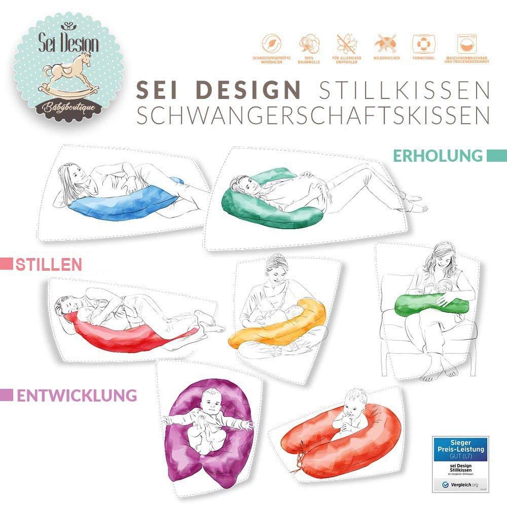 Sei Design XXL Nursing Pillow with EPS Micro Beads + Extra Nursing Pillow Cover | Oeko-Tex-Certified | Pregnancy Pillow / Positioning Pillow | Made in Germany Stars Pink