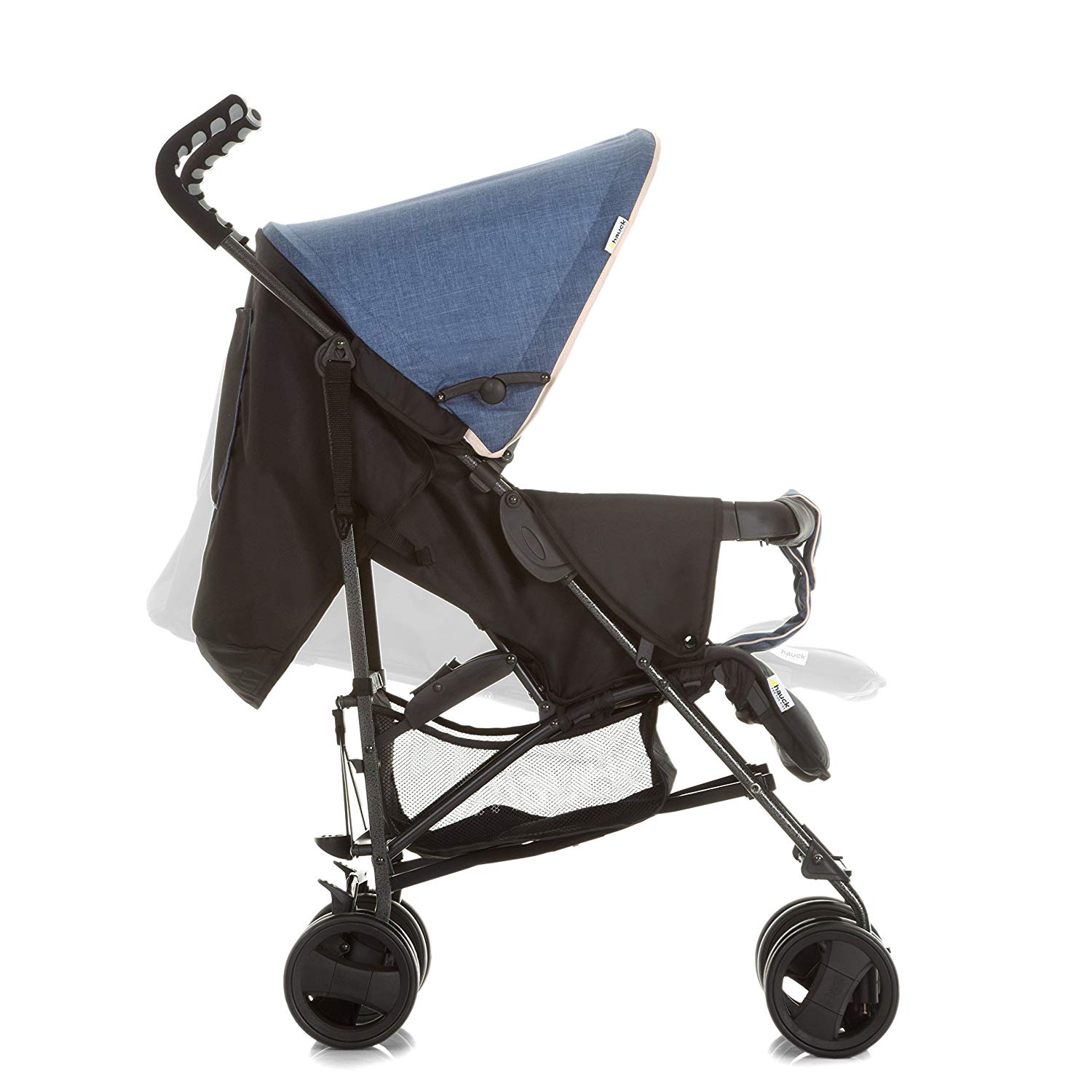 Hauck Sprint S buggy, with reclining function, extra narrow collapsible, for children from birth up to 15 kg, ergonomic push handles, light, melange jeans caviar (black blue)