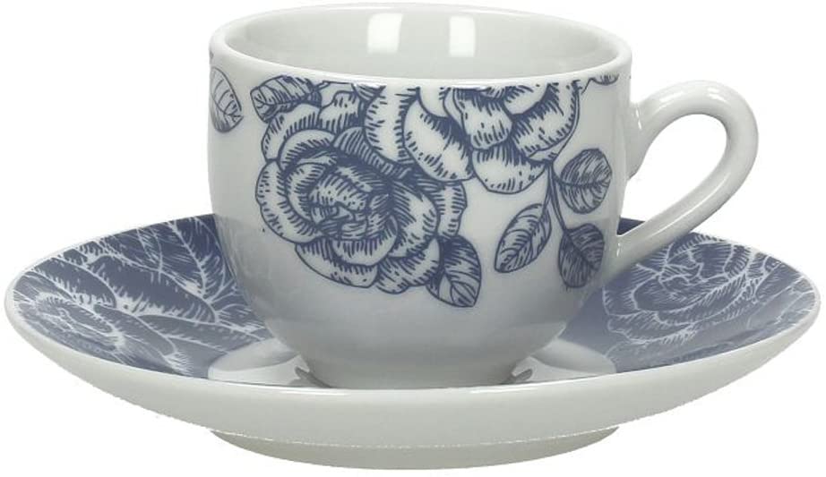 Tognana Olimpia Garden 6 Cup with Saucer, Porcelain, Blue, 12 x 12 x 5 cm