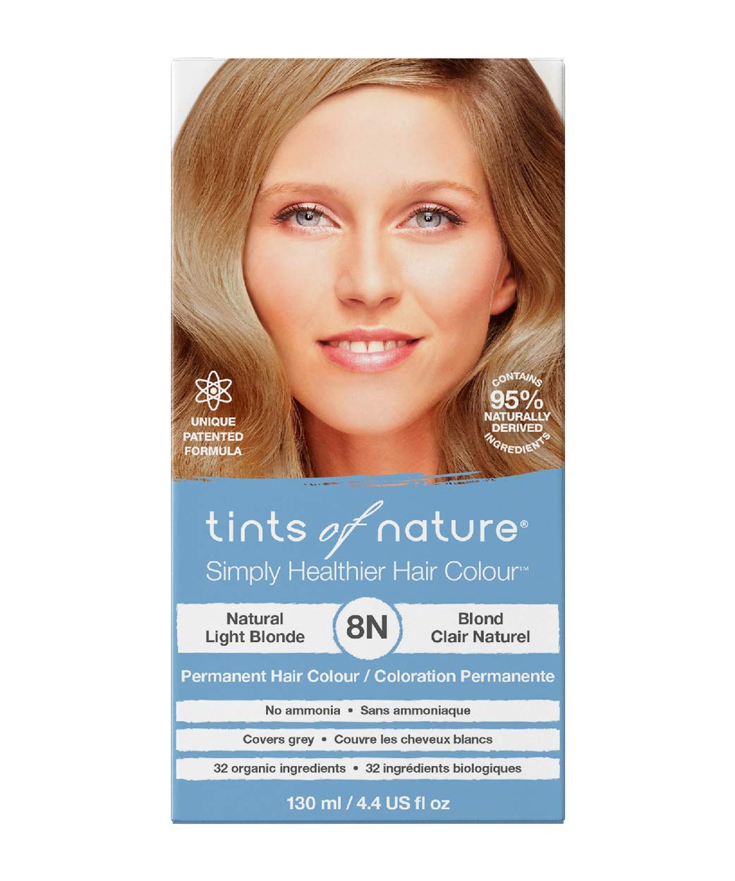 Tints of Nature Natural Light Blonde Permanent Hair Dye 8N Nourishes Hair & Covers Greys - Single Pack, (8n) ‎light