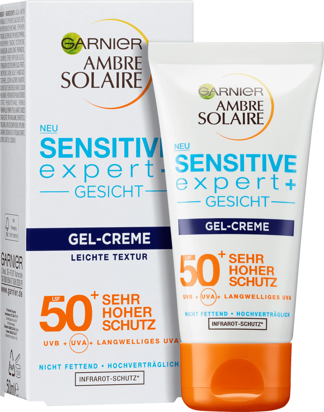 Garnier  Ambre Solaire Sensitive Expert Face Gel Cream Lsf50+, 50 Ml