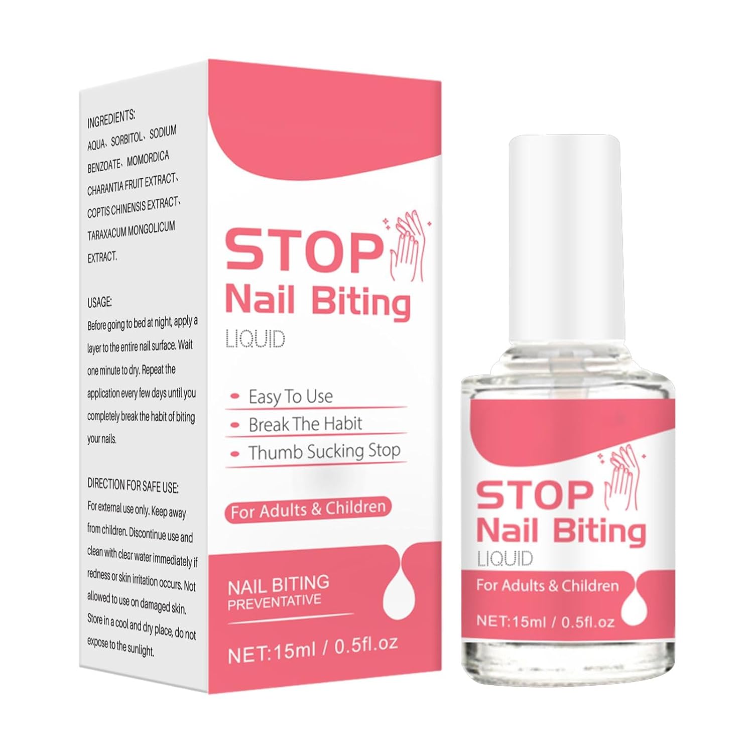 Liquid against nail biting, nail chewing prevention polish, 0.5 fl oz nail bite stopper, care for children and adults, stopping thumb sucking, bitter taste, safe and effective, not smooth