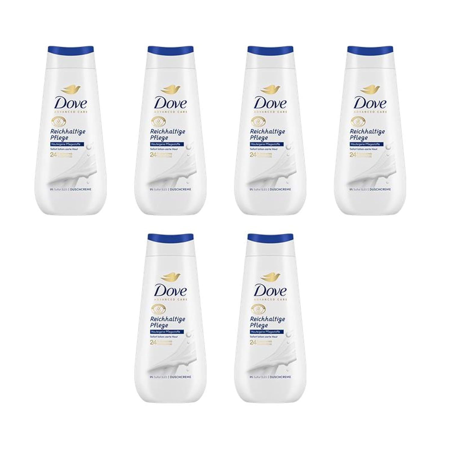 6x Dove Advanced Care Shower Cream Rich care with 24h Renewing MicroMoisture for immediately lotion-soft skin 225 ml