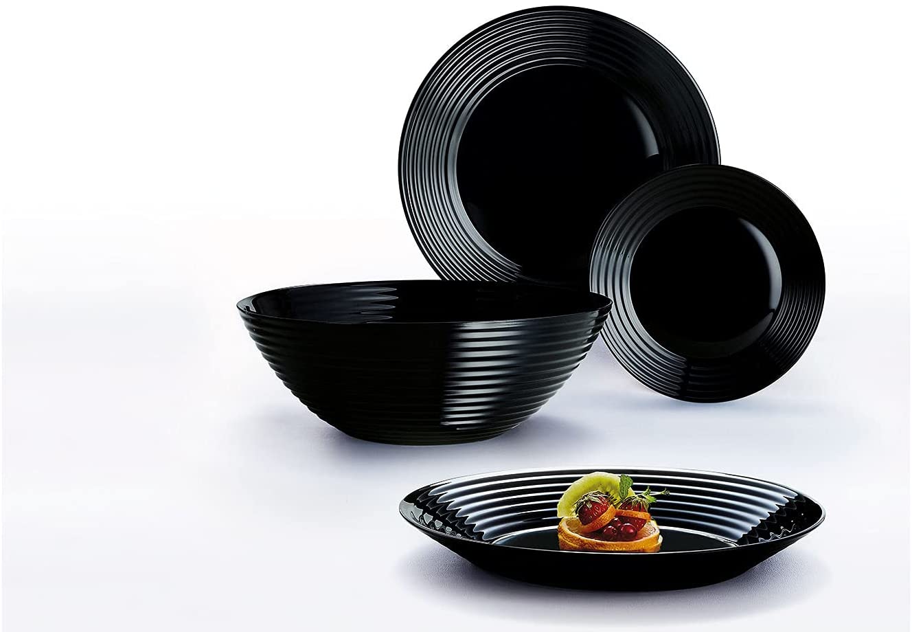 Luminarc Harena 19-Piece Tableware Set, Tempered Glass, Black