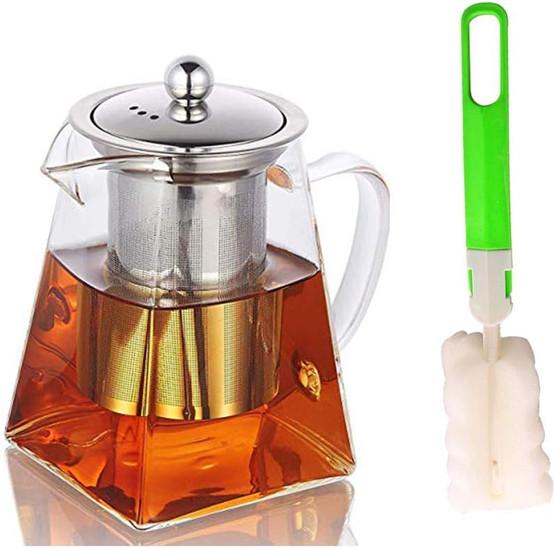YISPIRIN Teapot Glass, Teapot with Strainer Insert, Borosilicate Glass Tea Service, Teapot Glass with Strainer Insert, Teapot with Tea Strainer, Clear Teapot for Loose Tea and Blooming, Dishwasher Safe 550 ml